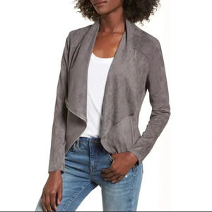 Blank NYC Gray Drape Asymmetrical Zip Faux Suede Moto Jacket Size XS